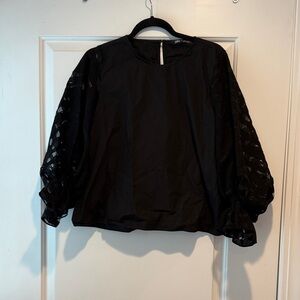 Zara Elegant Black Blouse with Textured Sleeves